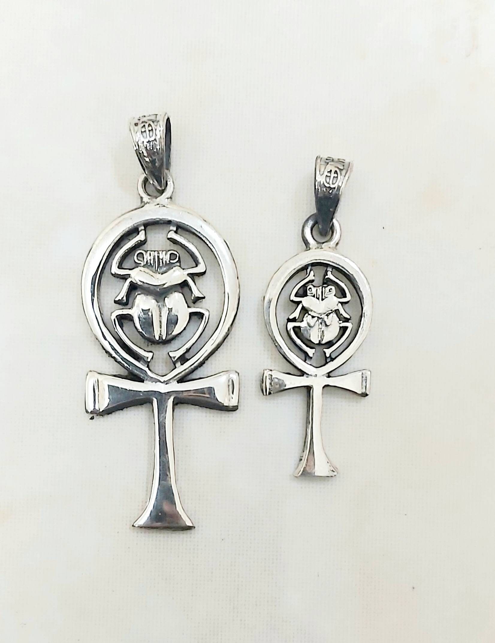 Egyptian Handmade Sterling Silver  925 Pendant Key of Life With Scarab - Thumbnail 3