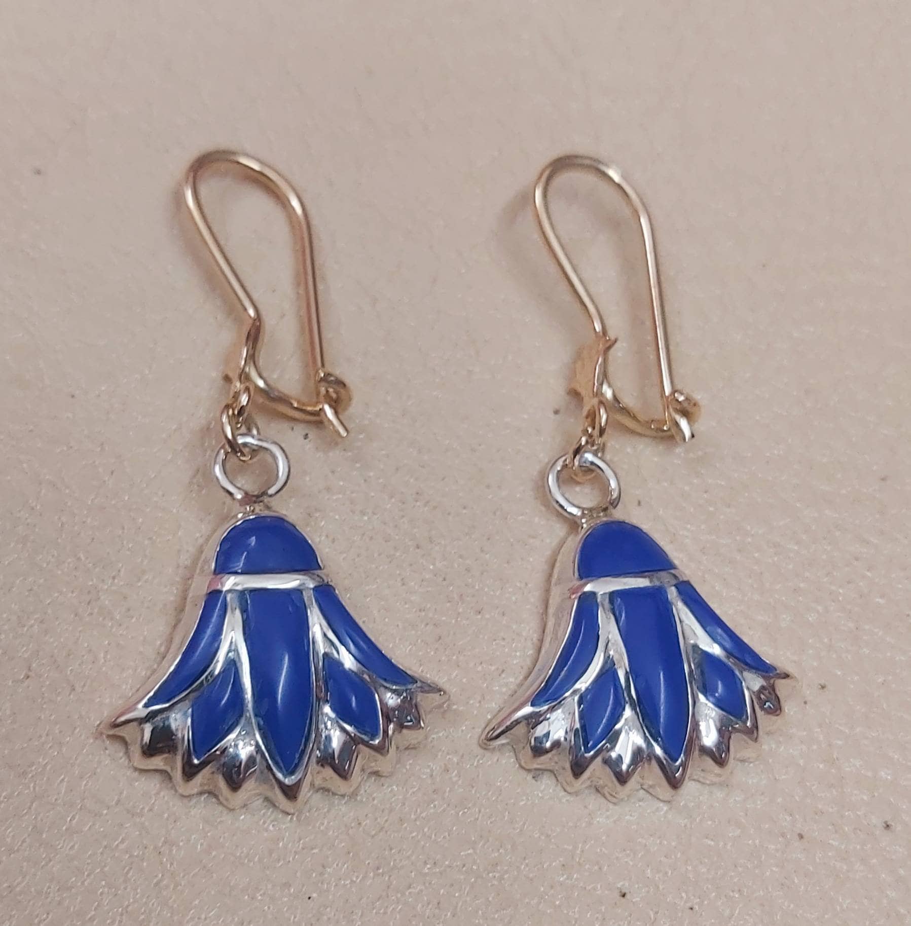 Handmade Egyptian  Earring Hock is 18K And Lotus In Silver 925