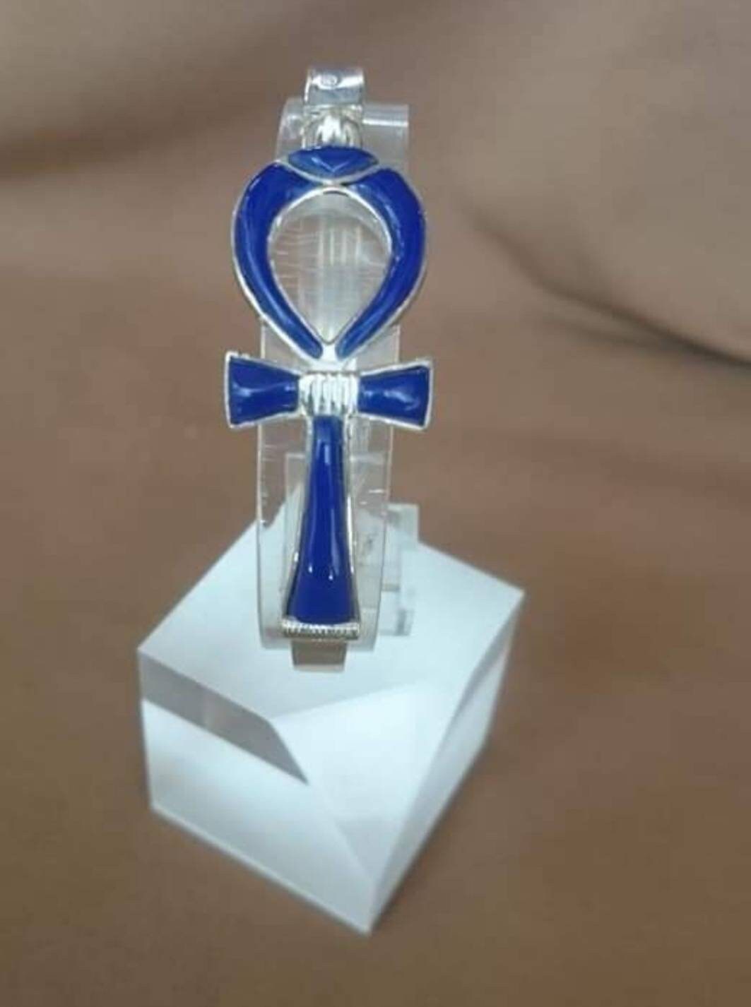 Handmade Egyptian Sterling Silver 925 Ankh Bracelet With Natural Gemstone - Thumbnail 5