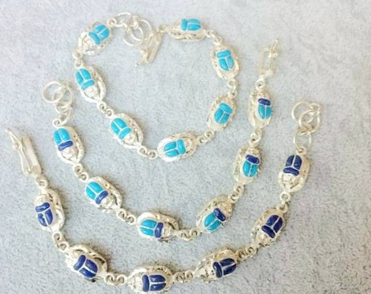 Handmade Egyptian 18K Multi Color Scarab Bracelet - Thumbnail 5