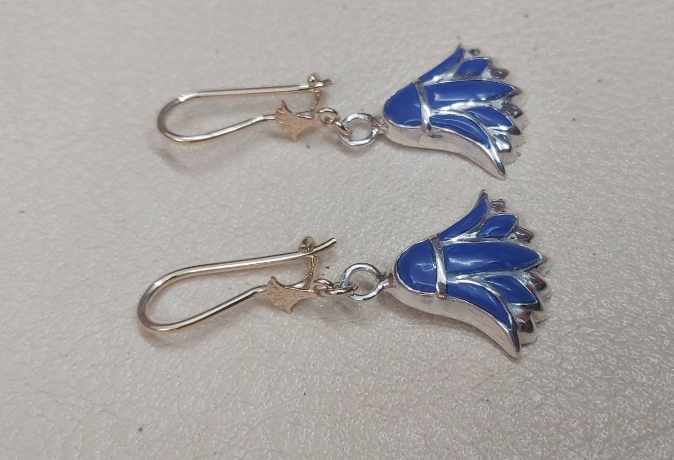 Handmade Egyptian  Earring Hock is 18K And Lotus In Silver 925 - Thumbnail 4