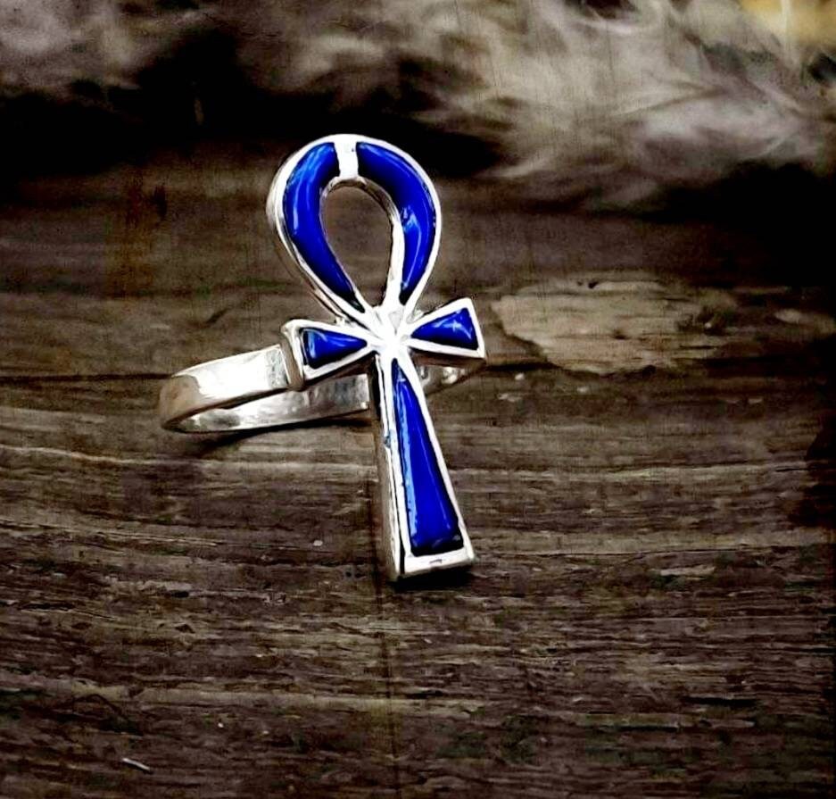 Egyptian Handmade Key of Life Silver 925 Ring With Gemstones, Egyptian Art, Made In Egypt - Thumbnail 2