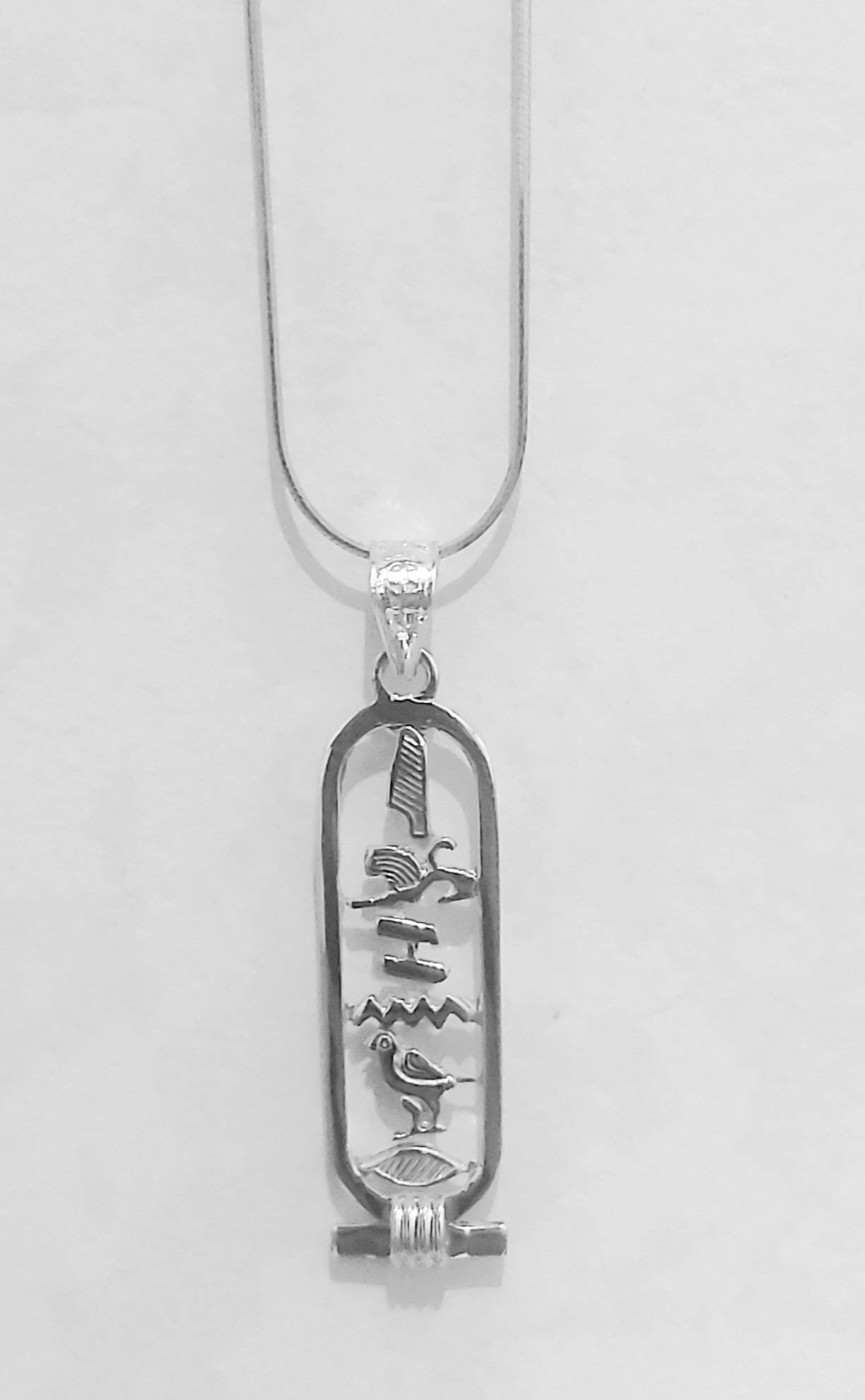 Egyptian Handmade Sterling Silver 925 Open Personalized Cartouche Pendant - Thumbnail 6