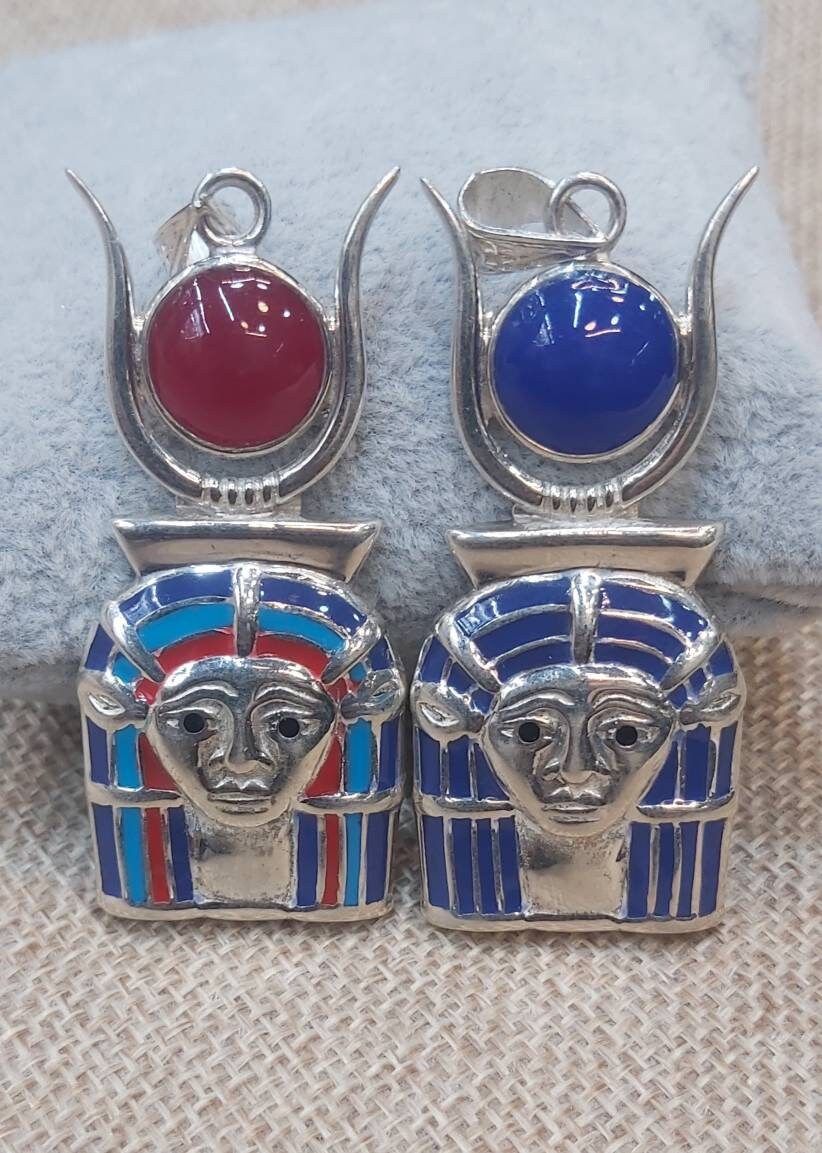 Handmade Egyptian Sterling Silver 925 Hathor With Sun Desk And Horn - Thumbnail 5