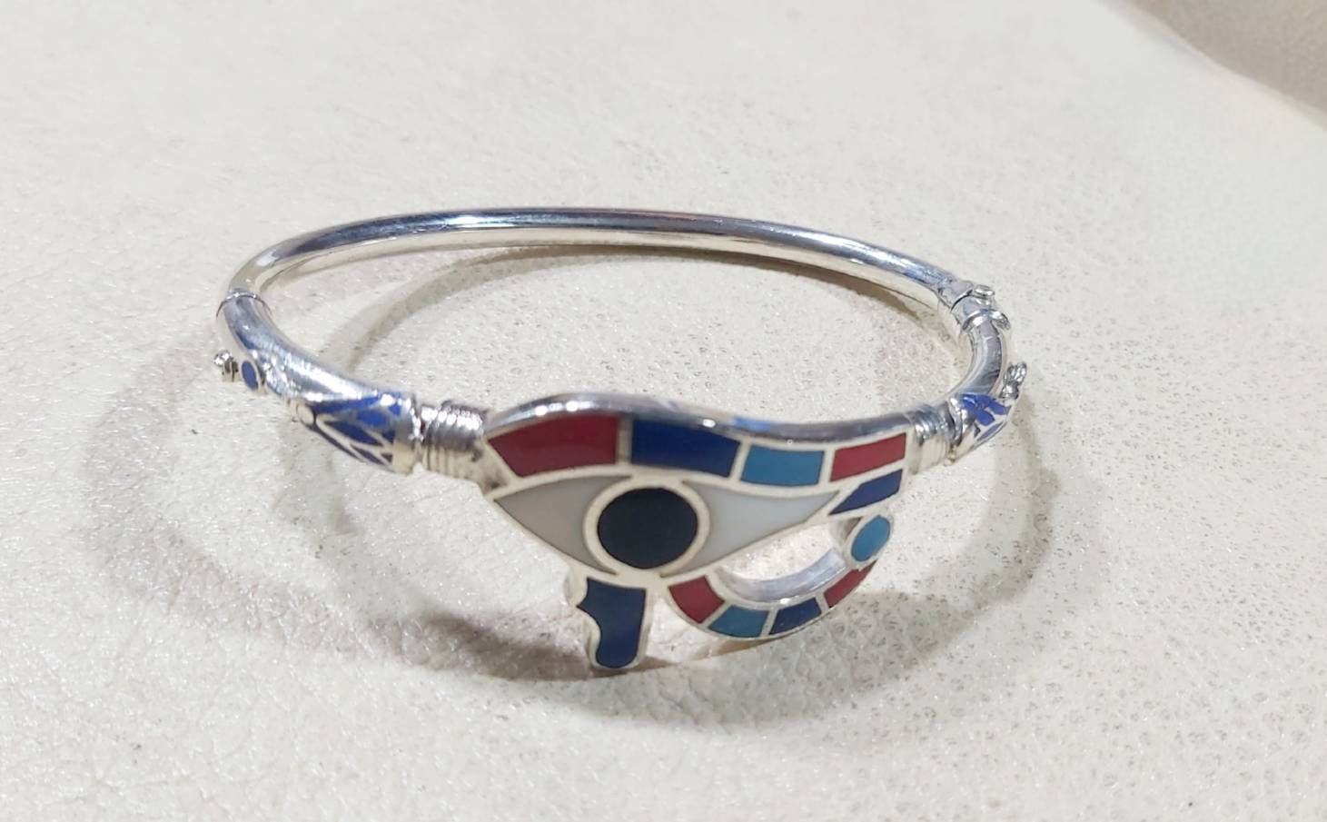 Egyptian Handmade Sterling Silver 925 Eye of Horus Bracelet - Thumbnail 6