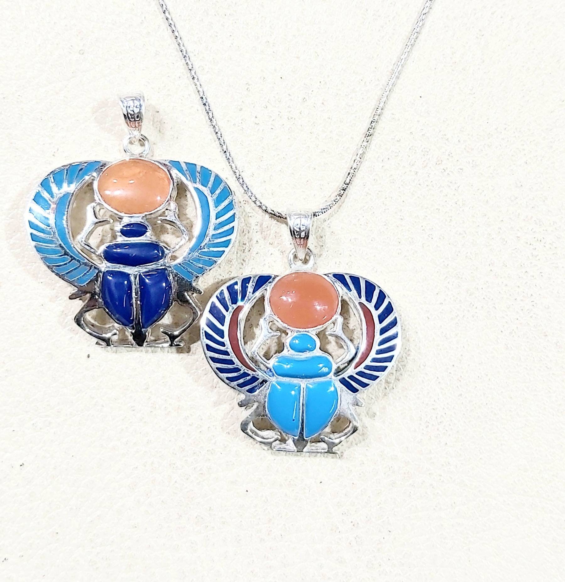 Handmade Egptian Sterling Silver 925 Winged Scarab Holding the Sun. - Thumbnail 2