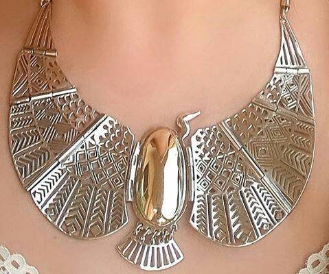 Handmade Egyptian Sterling Silver 925 Egyptian Goddess Neckbet Collar Necklace