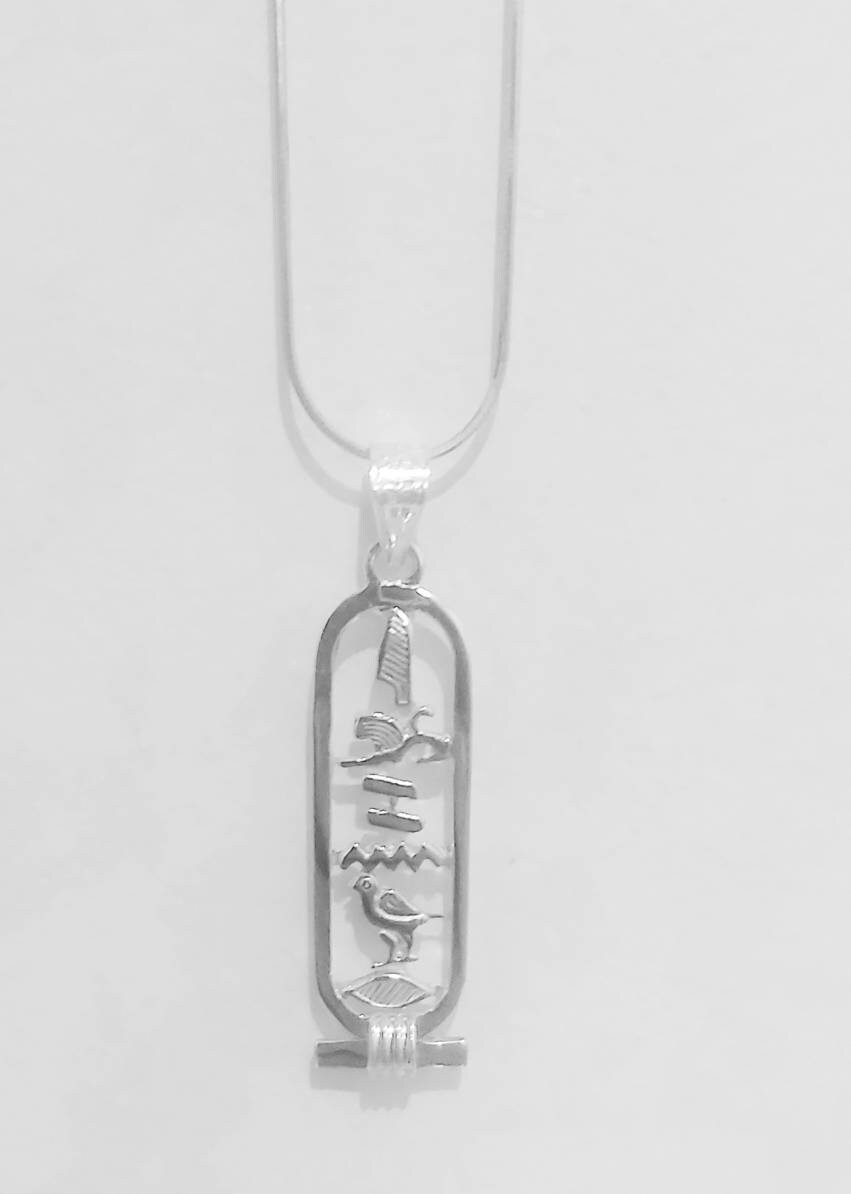 Egyptian Handmade Sterling Silver 925 Open Personalized Cartouche Pendant - Thumbnail 4
