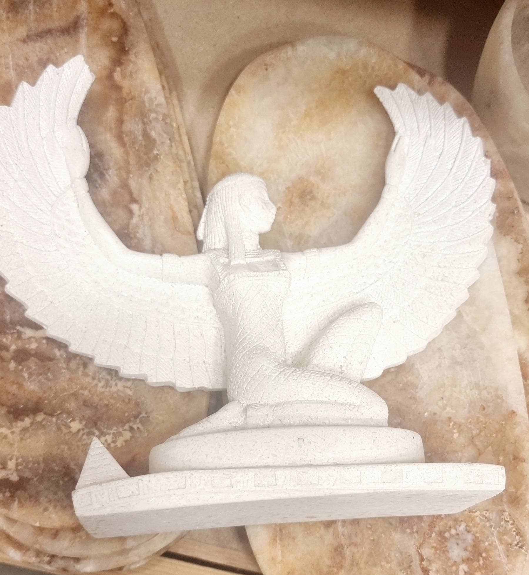 Egyptian Hand Crafted Winged Isis Statue  Made OF Marmar Stone.Made in Egypt - Thumbnail 2