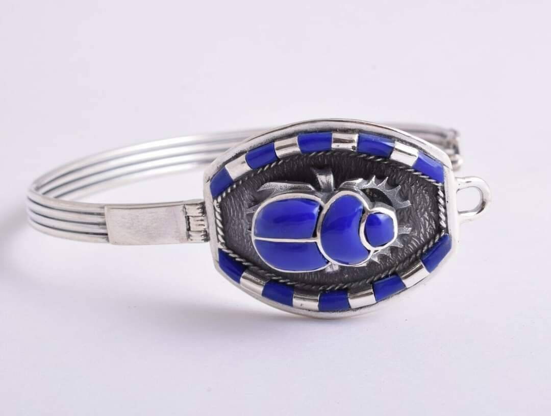 Handmade Sterling Silver 925 Scarab Bracelet - Thumbnail 7
