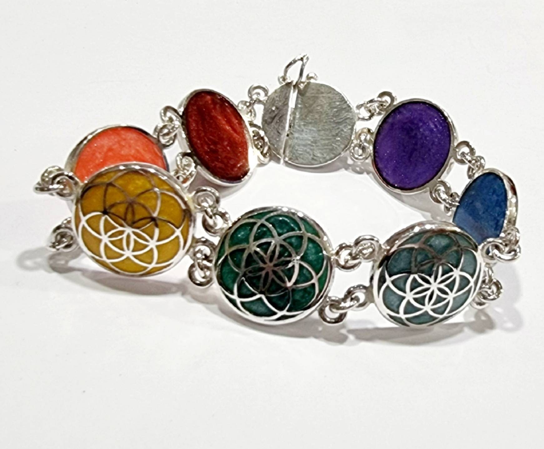 Handmade Egyptian 925 Silver Colorful Egyptian Bracelet - Thumbnail 4