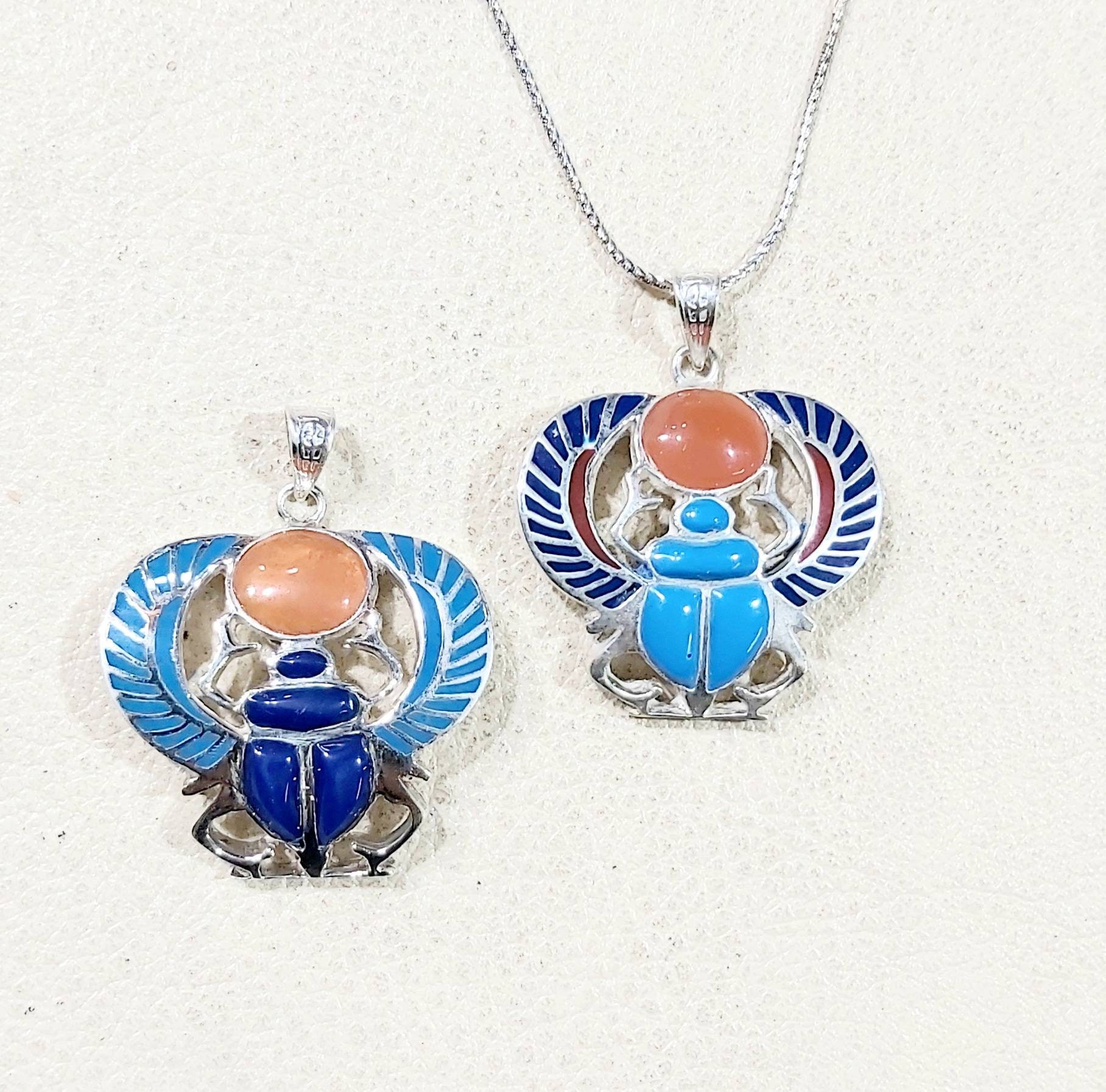 Handmade Egptian Sterling Silver 925 Winged Scarab Holding the Sun. - Thumbnail 3