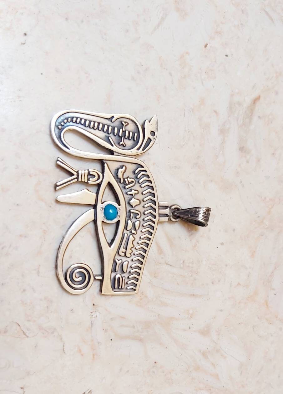 Egyptian Handmade Silver 925 Necklace Eye of horus With Cobra - Thumbnail 3