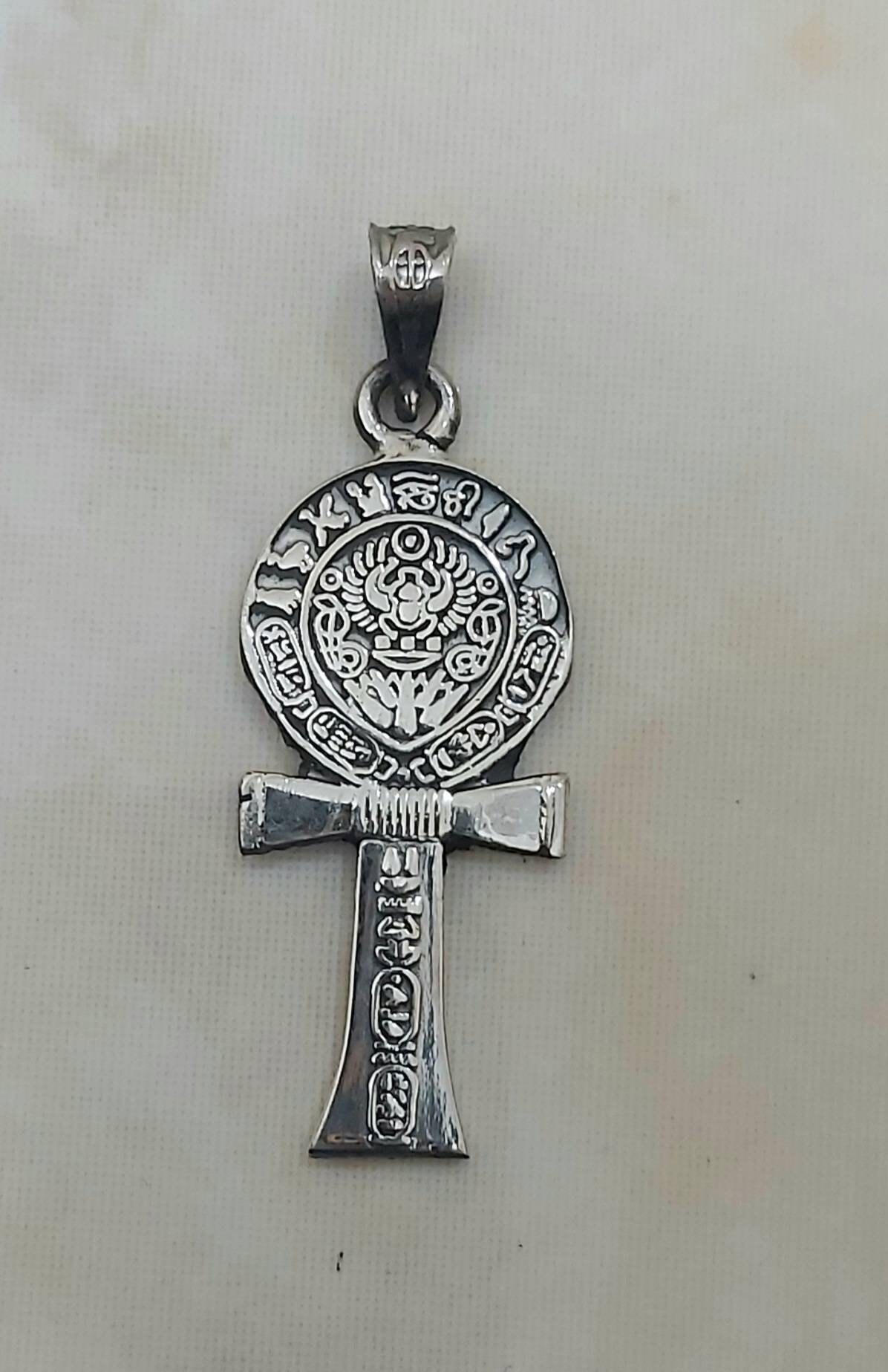 Egyptian Handmade Sterling Silver 925 Tutankhamun Ankh Pendant - Thumbnail 3
