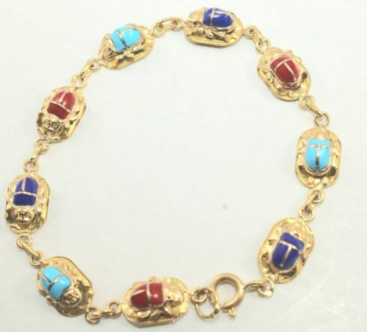 Handmade Egyptian 18K Multi Color Scarab Bracelet
