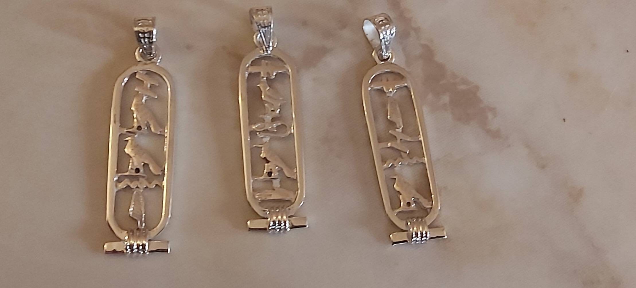 Egyptian Handmade Sterling Silver 925 Open Personalized Cartouche Pendant - Thumbnail 5