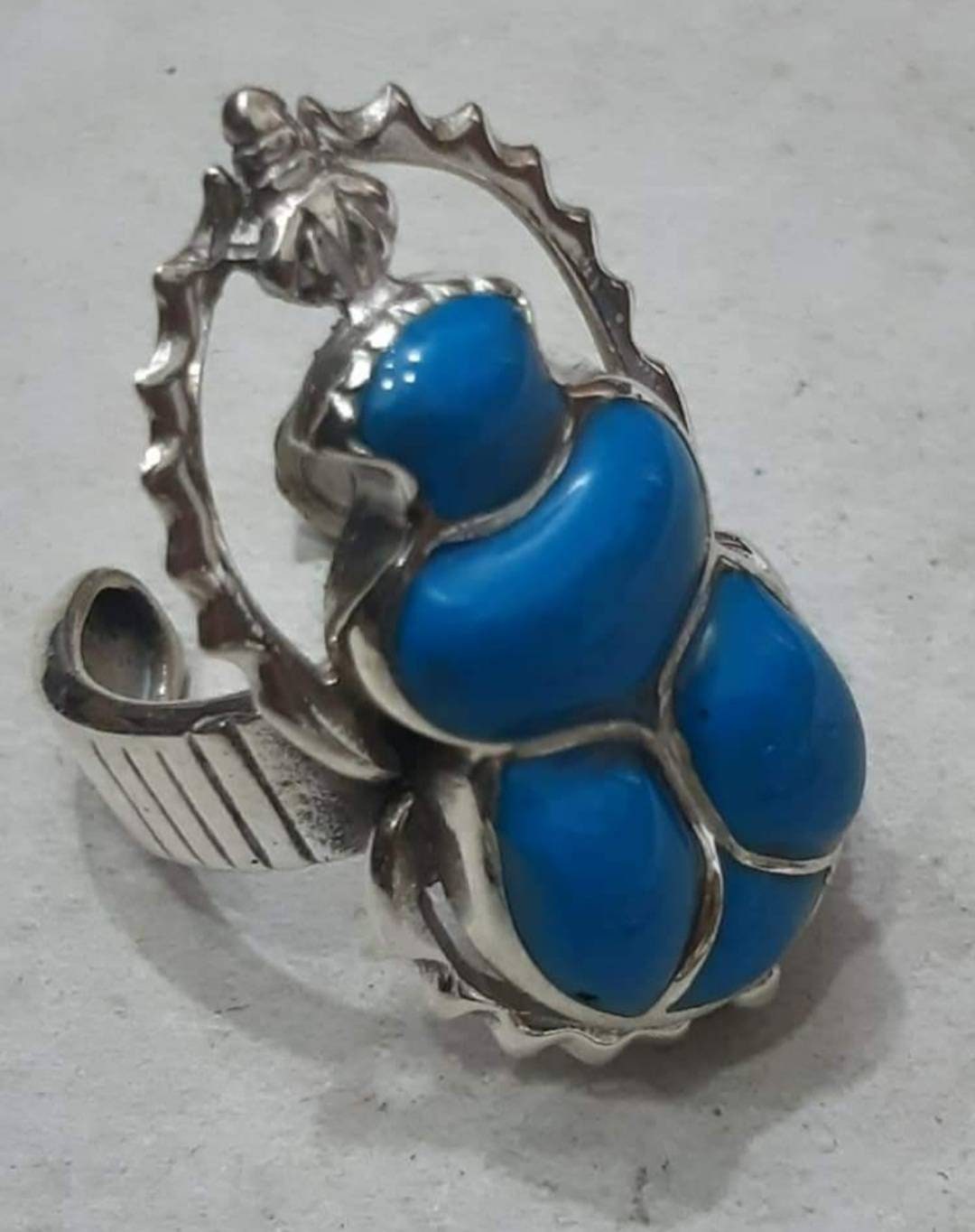 Egyptian Handmade Silver Scarab Ring - Thumbnail 3