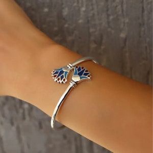 Handmade Egyptian Sterling Silver 925 Double Lotus Flower Bracelet,Free Size Double  lotus Cuff Bracelet,Egyptian Cuff Bracelet.