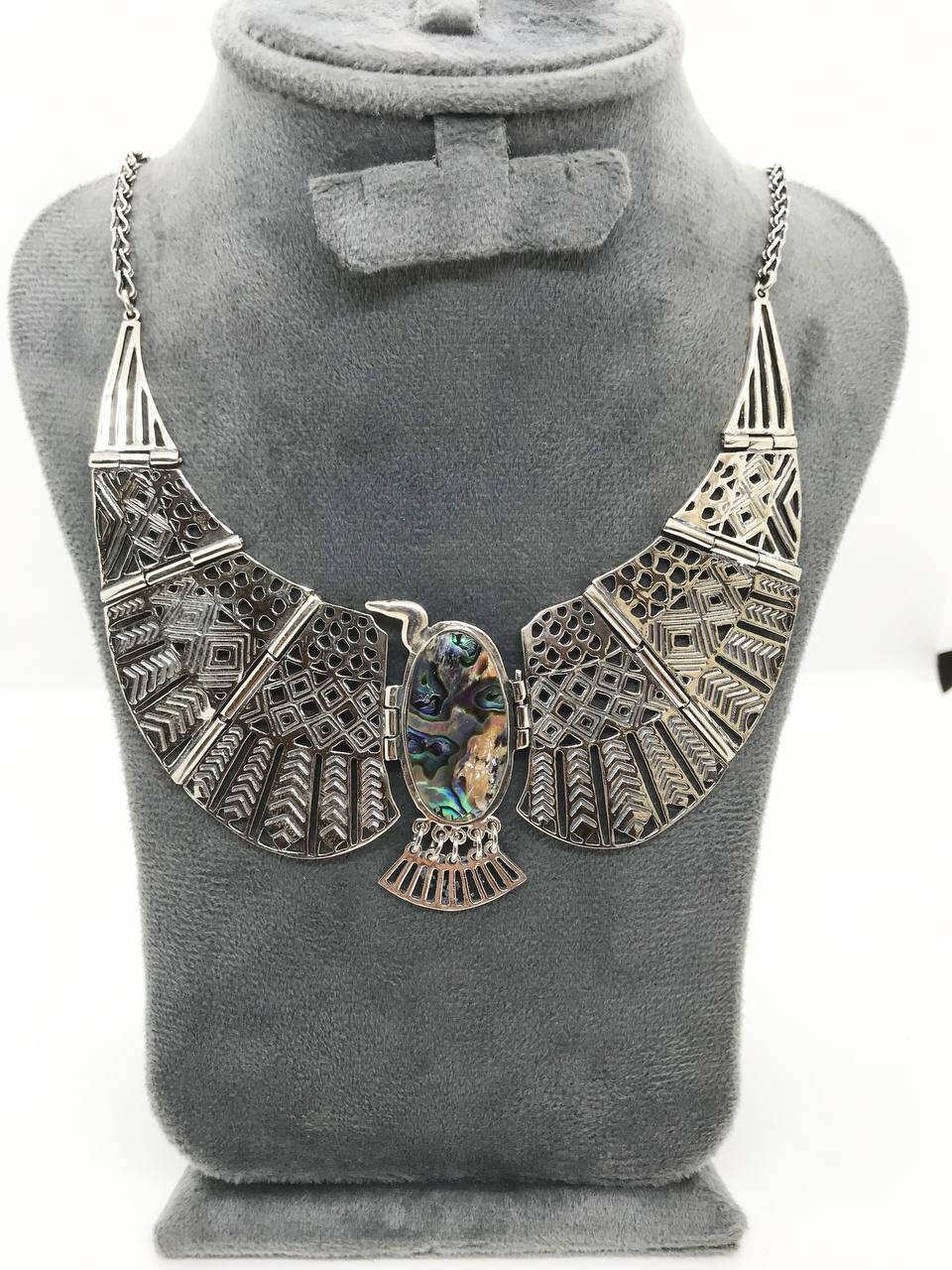 Handmade Egyptian Sterling Silver 925 Egyptian Goddess Neckbet Collar Necklace - Thumbnail 3