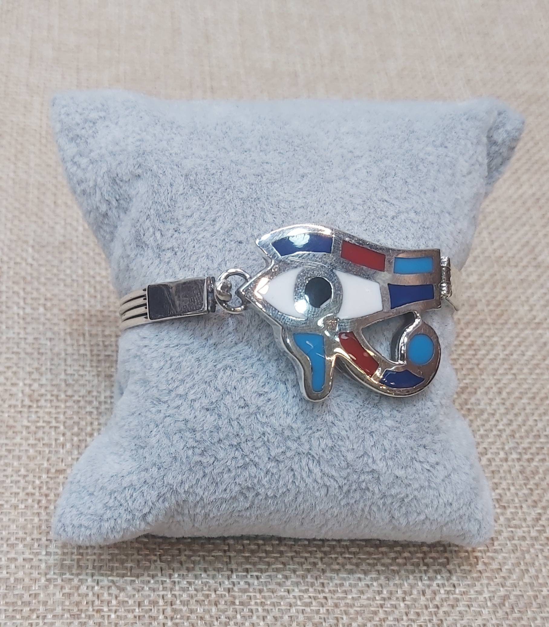 Egyptian Handmade Sterling Silver 925 Eye Of Horus Bracelet - Image 1