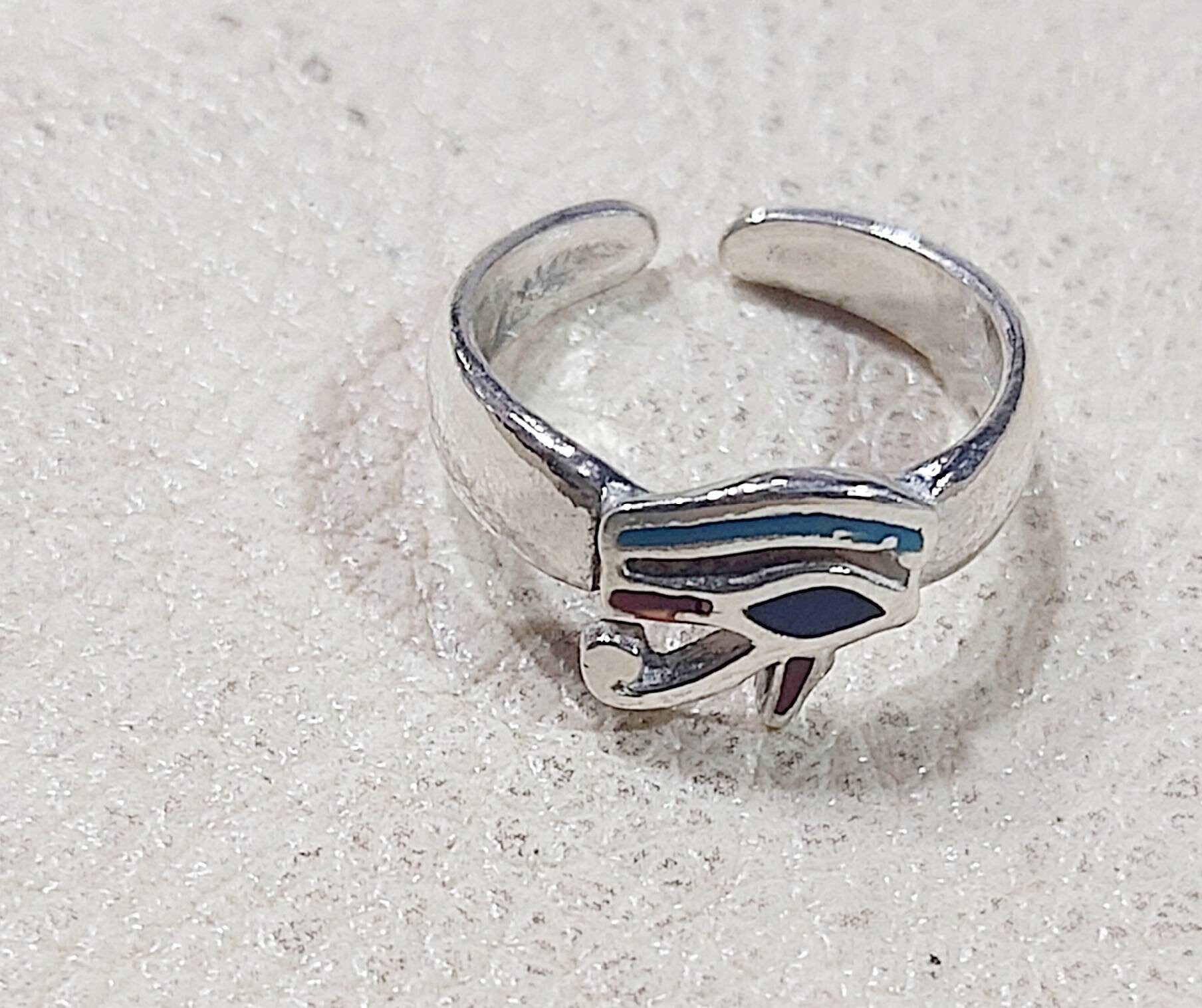 Egyptian Handmade Sterling Silver 925 Handmade Eye of Horus Bracelet And Earring And Free Size Ring - Thumbnail 7