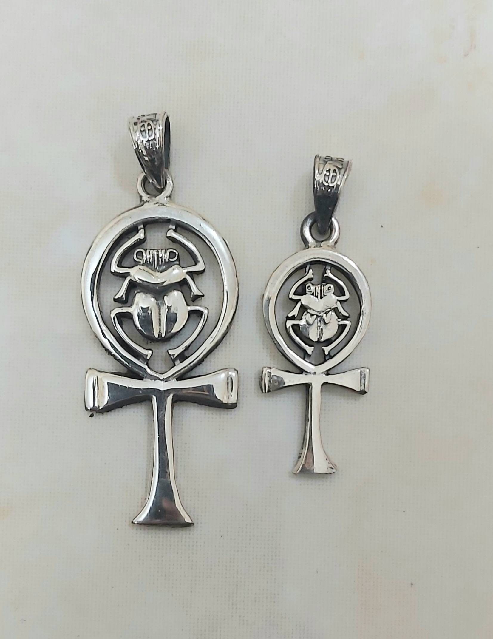 Egyptian Handmade Sterling Silver  925 Pendant Key of Life With Scarab - Thumbnail 4