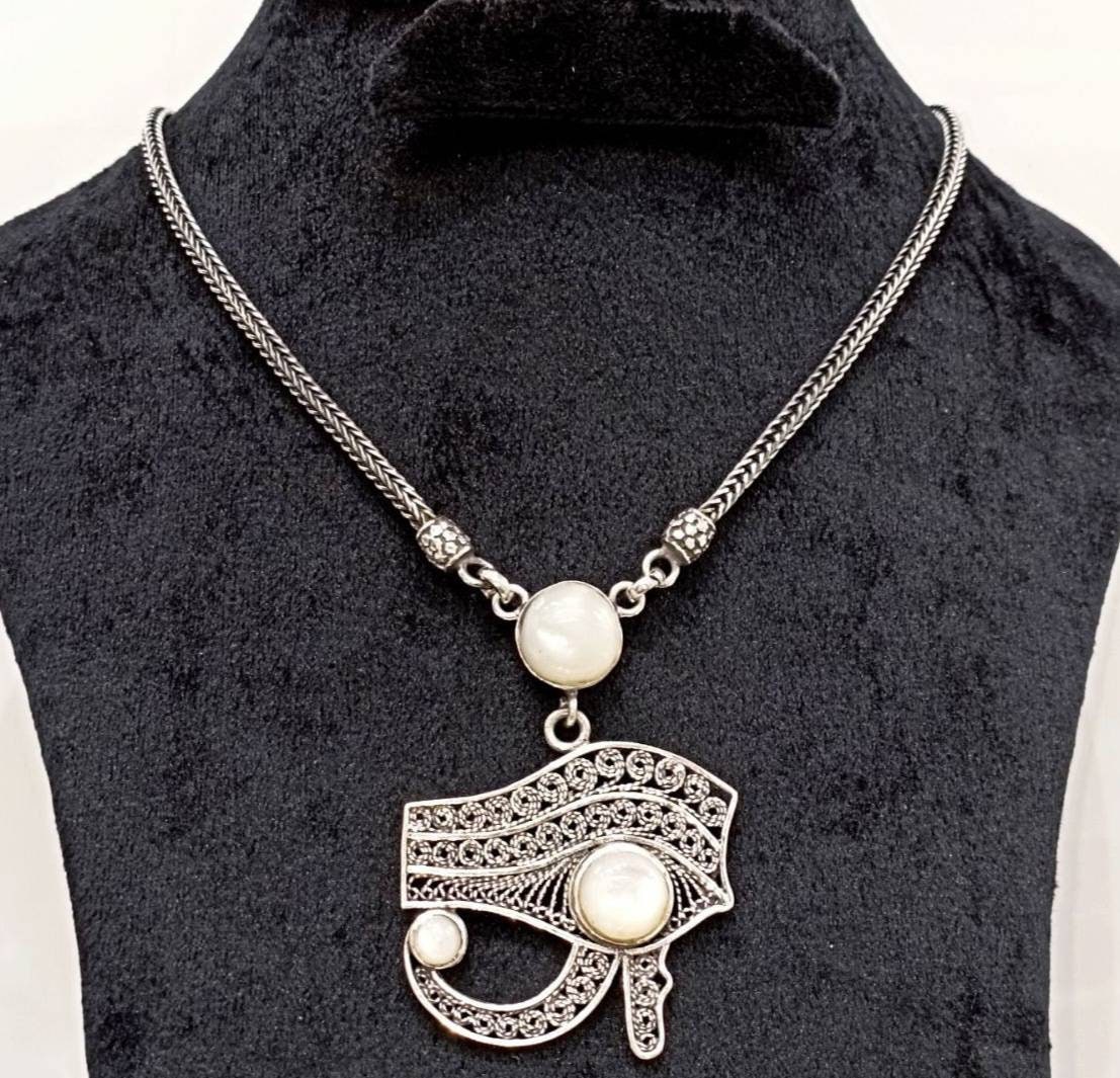 Egyptian Handmade Sterling Silver Eye OF Horus Necklace