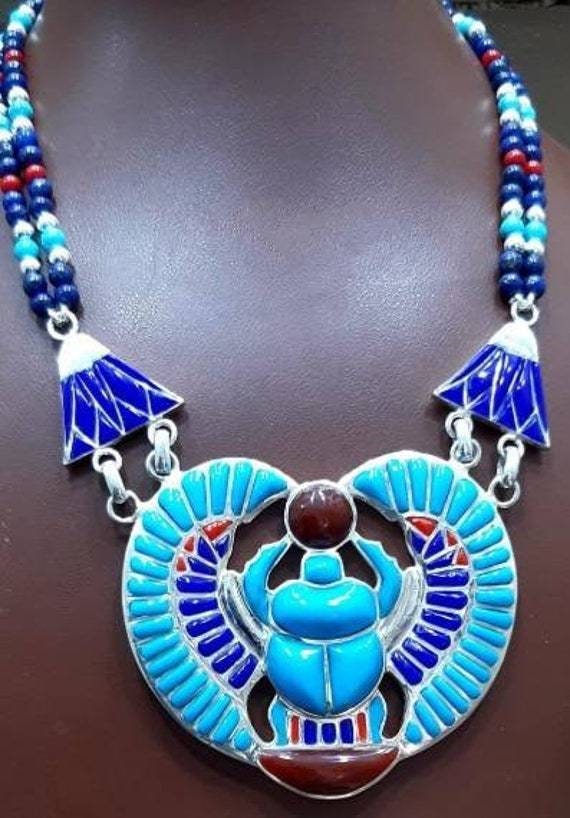Egyptian Handmade Silver Scarab Necklace - Thumbnail 2