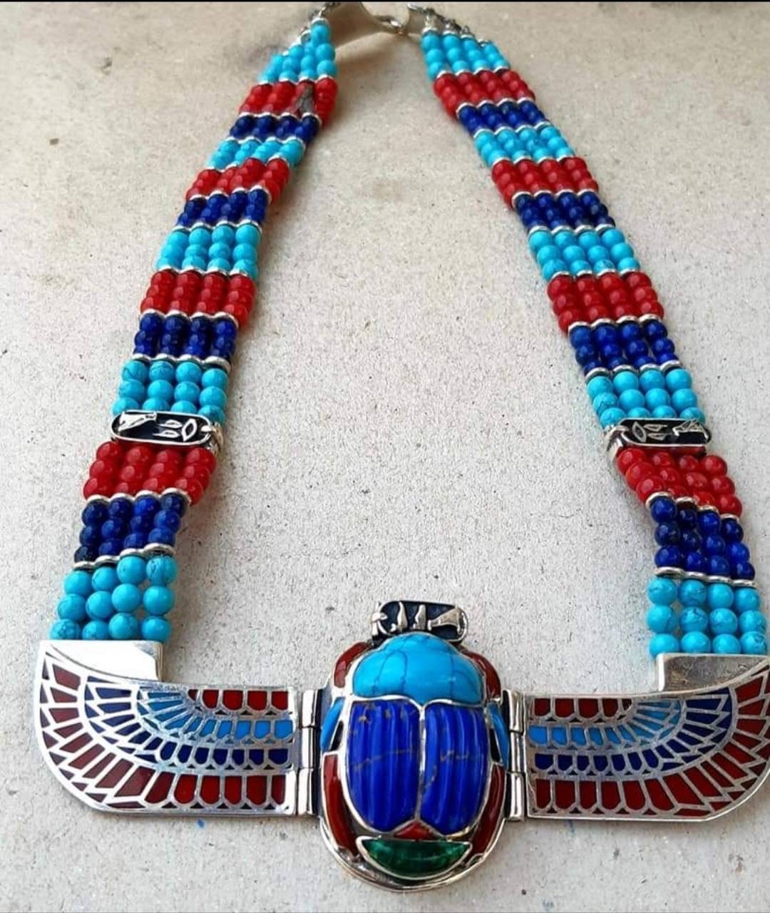 Egyptian Handmade Silver Winged Scarab Necklace - Thumbnail 3