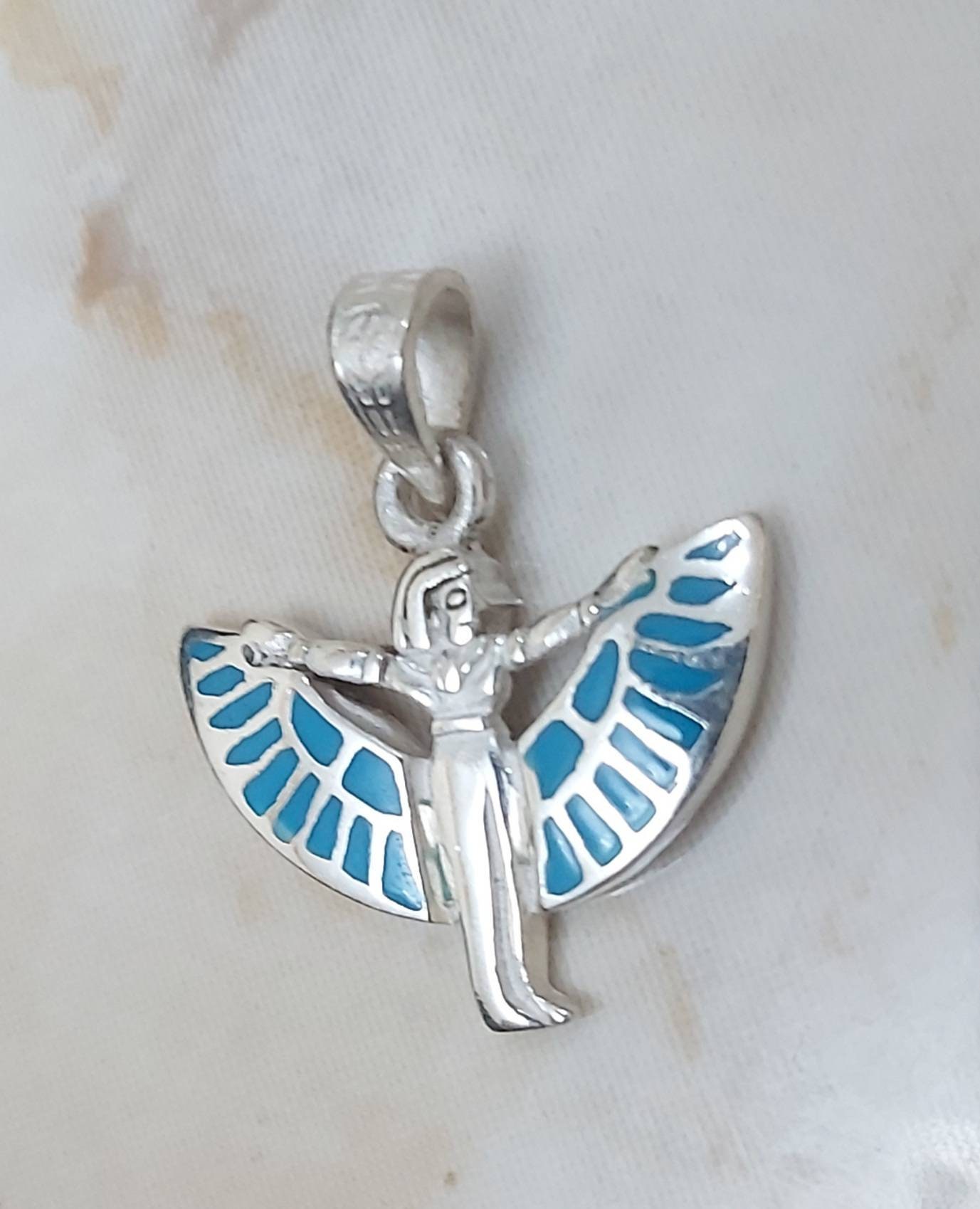 Egyptian Handmade Winged Isis Pendant/Sterling Silver 925 With gemstone - Thumbnail 5