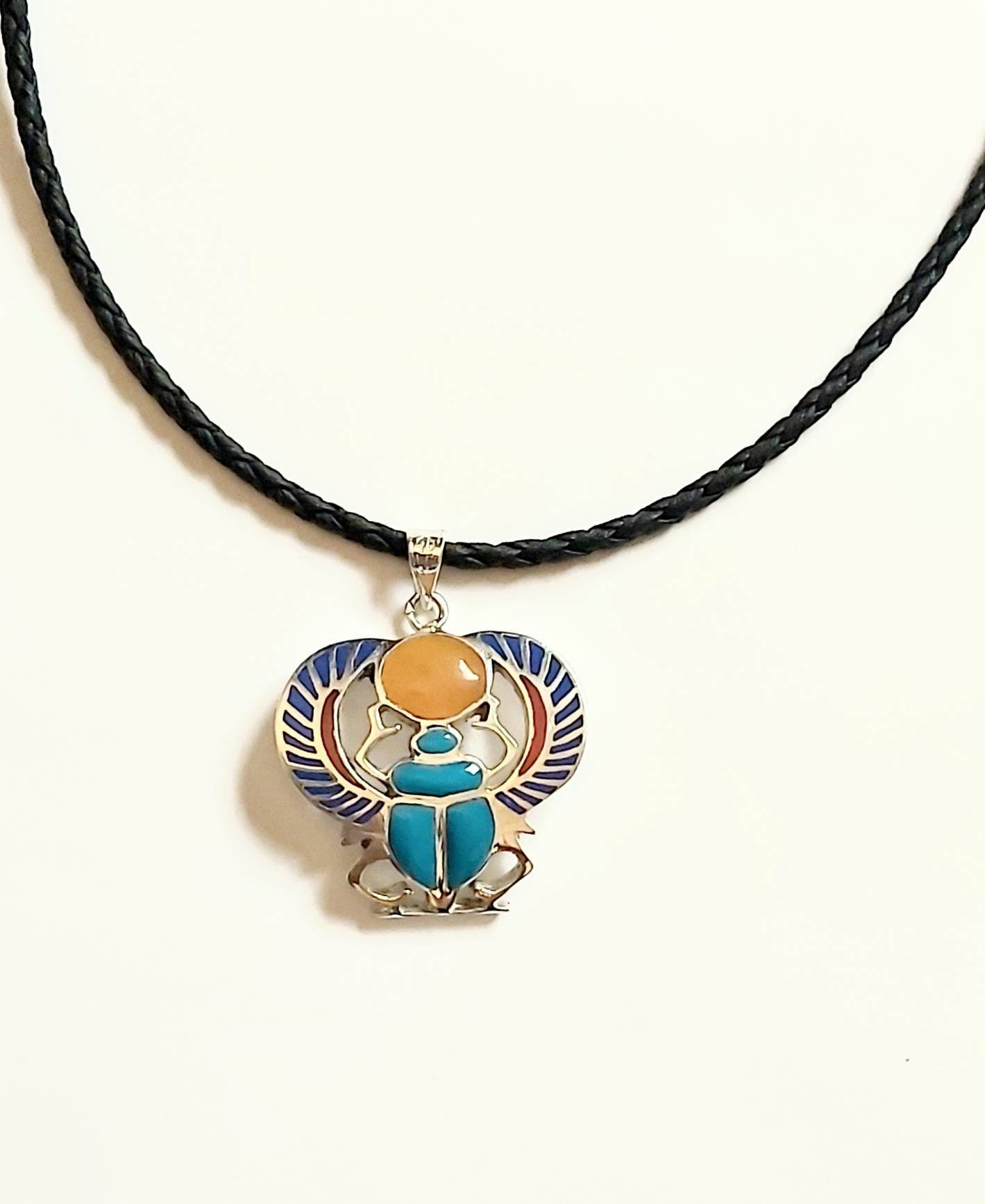 Handmade Egptian Sterling Silver 925 Winged Scarab Holding the Sun. - Thumbnail 7