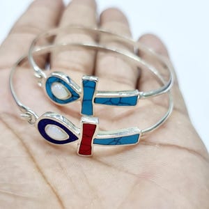 Handmade Egyptian Sterling Silver 925 Ankh Bracelet With Natural Gemstone