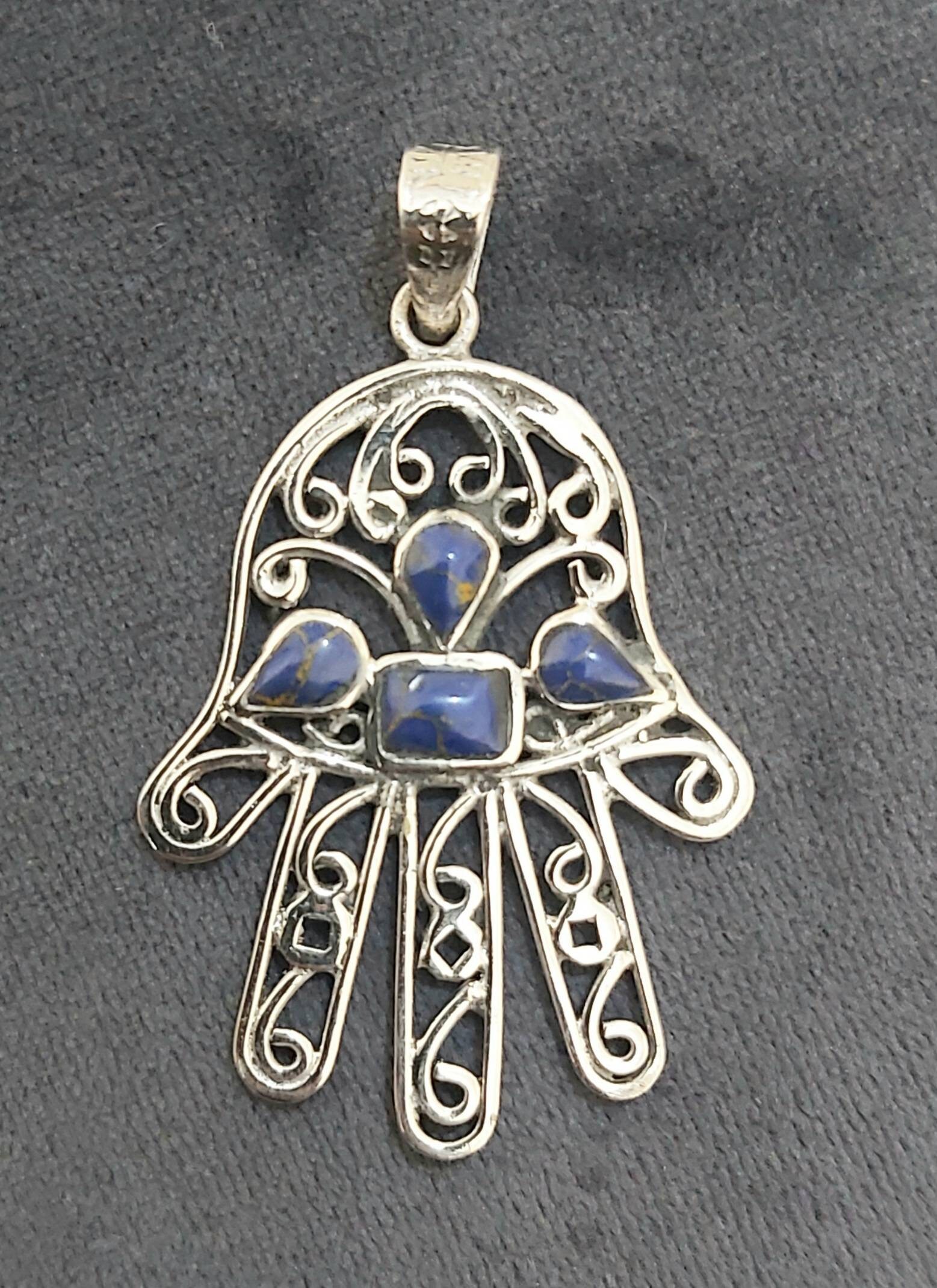 Egyptian Handmade Sterling Silver 925 Handmade Of Fatima Necklace - Thumbnail 7