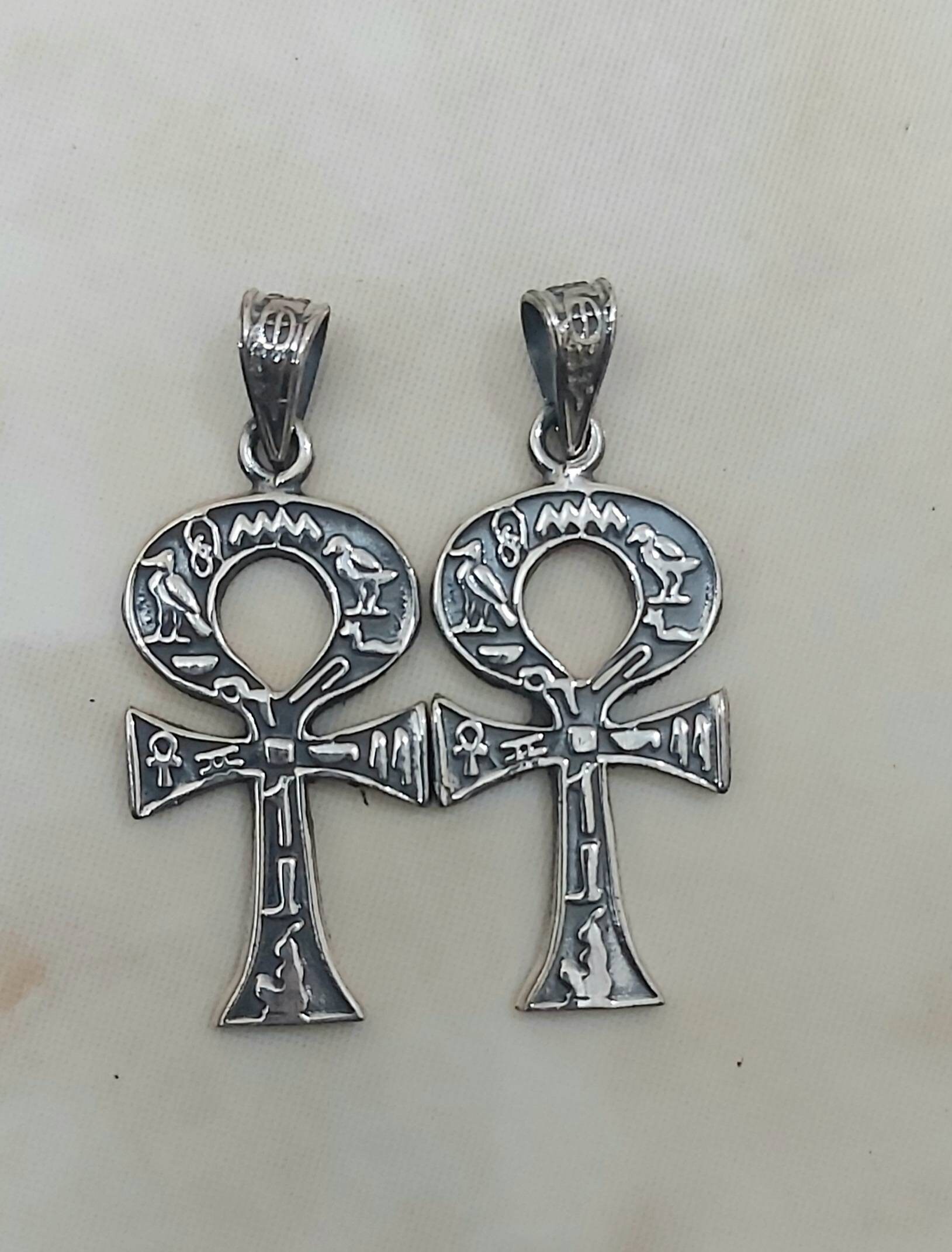 Handmade Egyptian Sterling Silver 925  Oxidized Hierogliphic Ankh - Thumbnail 4