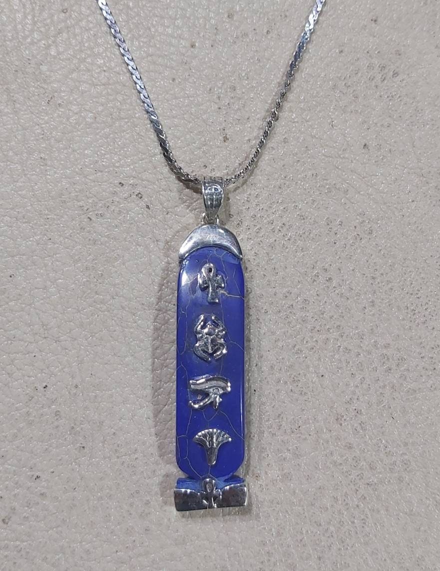 Egyptian Handmade Silver Necklace Cartouche - Thumbnail 5