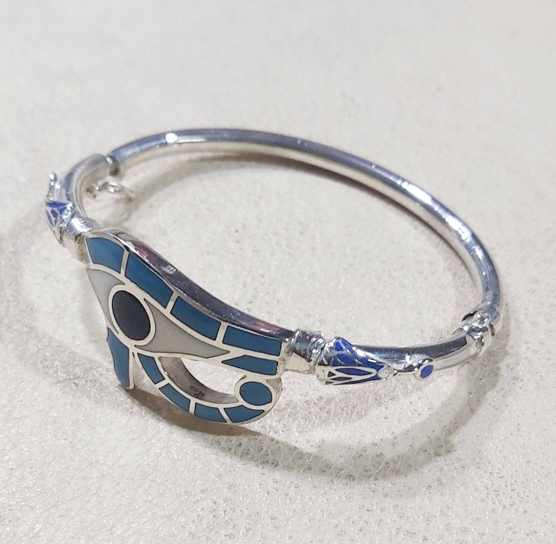 Egyptian Handmade Sterling Silver 925 Eye of Horus Bracelet - Thumbnail 5