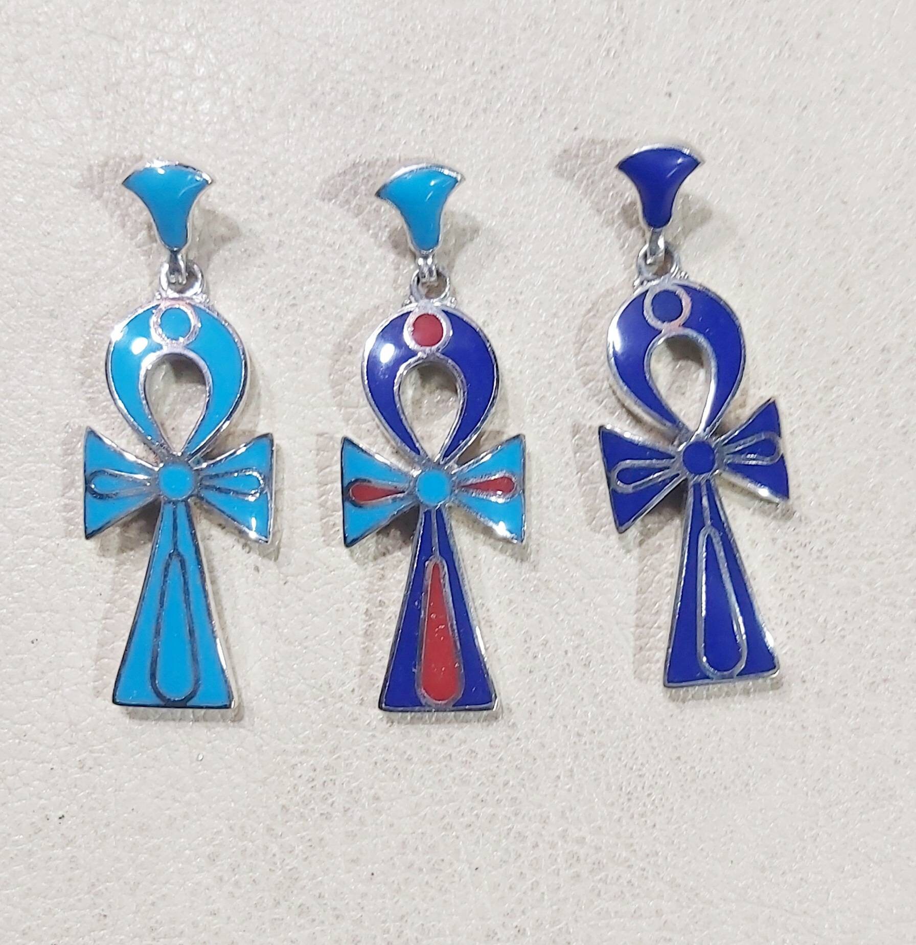 Egyptian Handmade Silver 925 Key Of Life With Gemstone Pendant