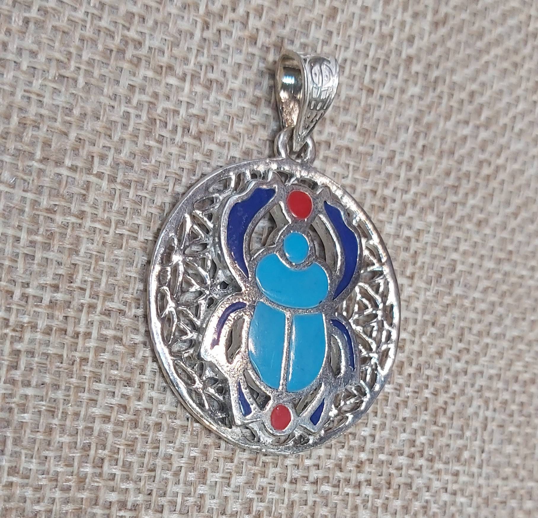 Egyptian Handmade Silver 925 Winged Scarab Necklace - Thumbnail 6