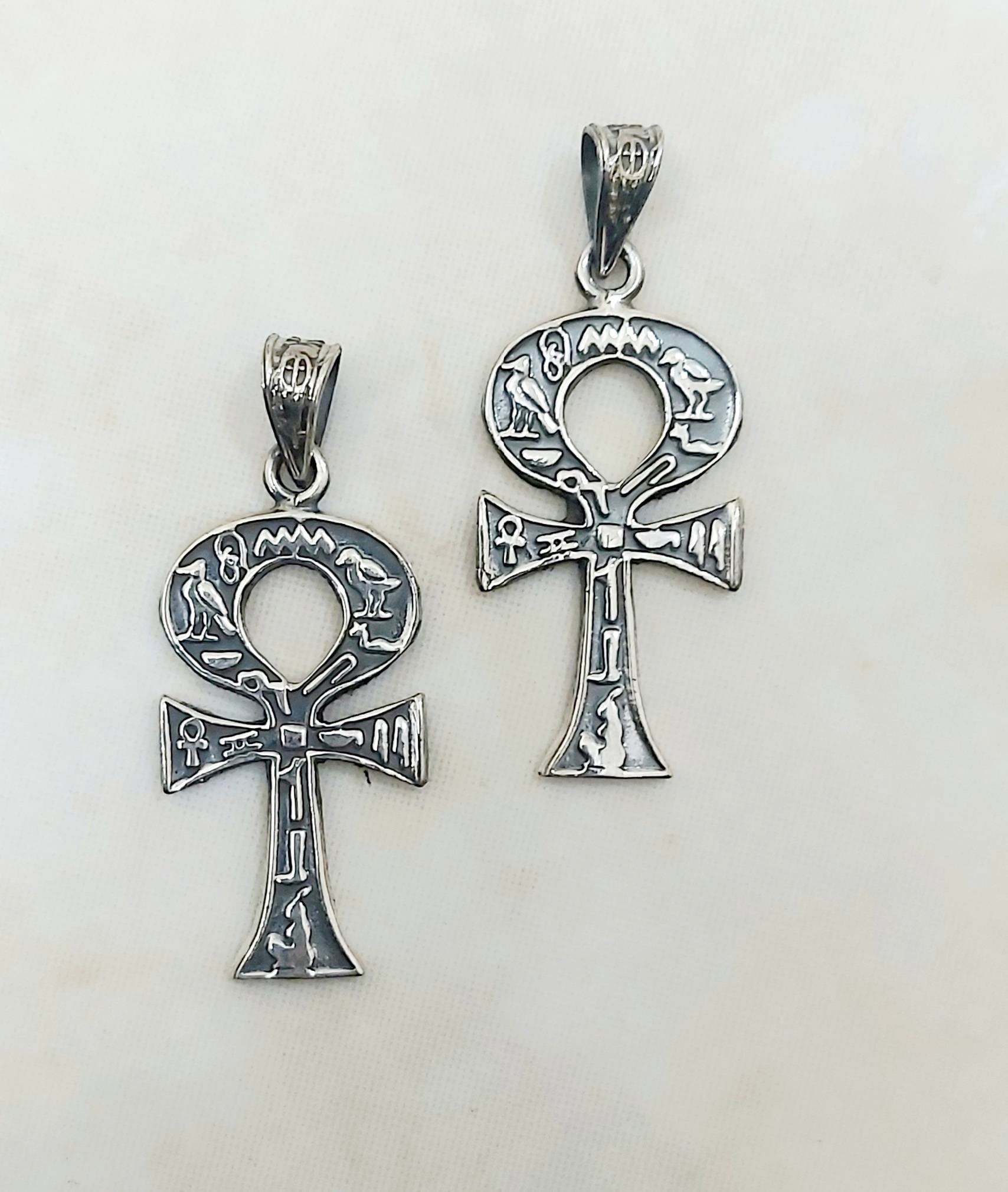 Handmade Egyptian Sterling Silver 925  Oxidized Hierogliphic Ankh - Thumbnail 7