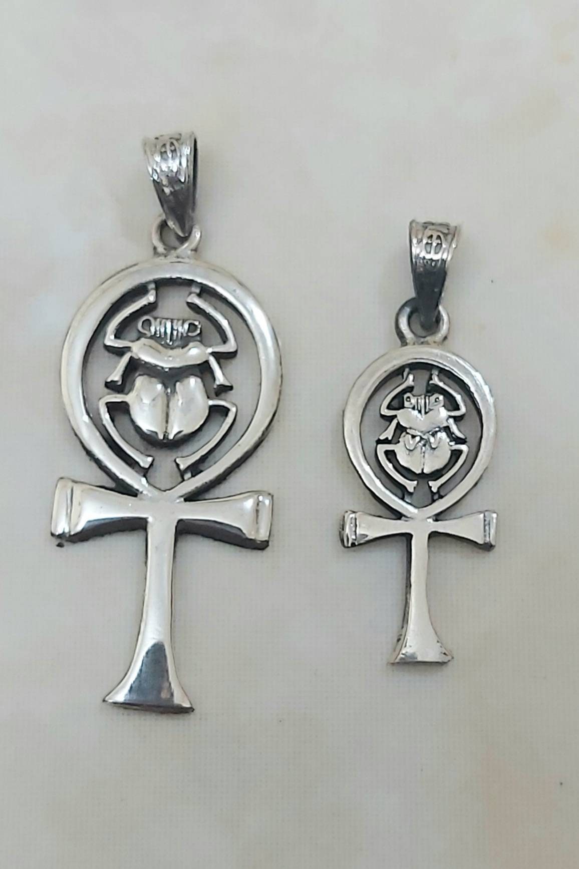 Egyptian Handmade Sterling Silver  925 Pendant Key of Life With Scarab - Thumbnail 5