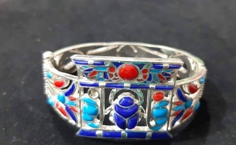 Handmade Silver 925 Scarab Bracelet with Double Sided King Cobra With Natural Gemstones - Thumbnail 3