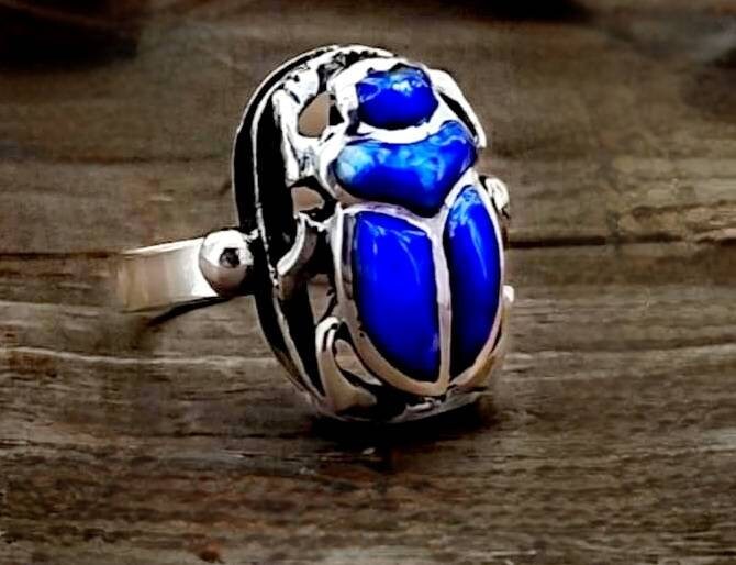 Egyptian Handmade Silver 925 Scarab Ring With Gemstone.Egyptian art.Made in Egypt