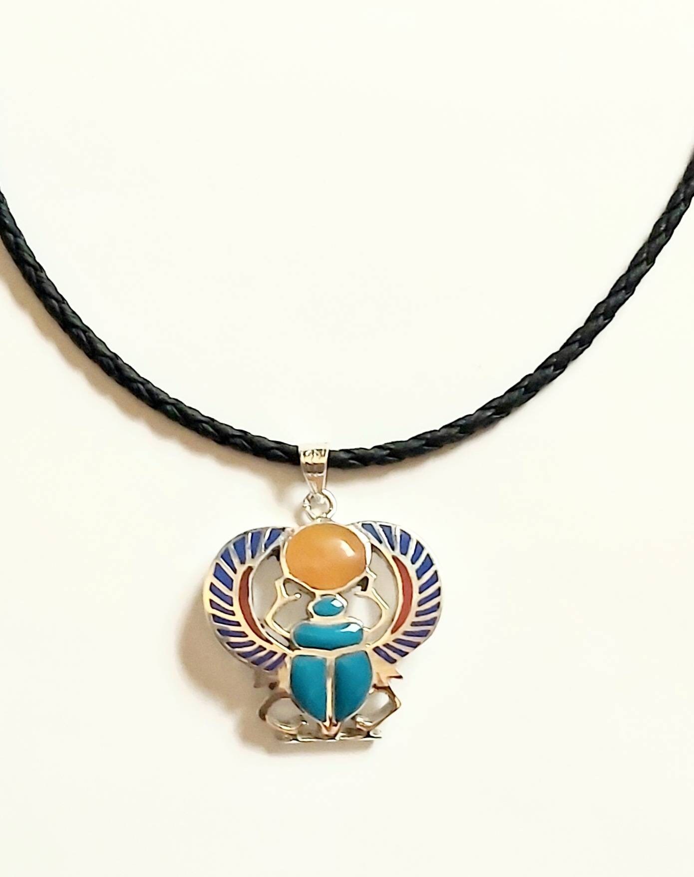 Handmade Egptian Sterling Silver 925 Winged Scarab Holding the Sun. - Thumbnail 6