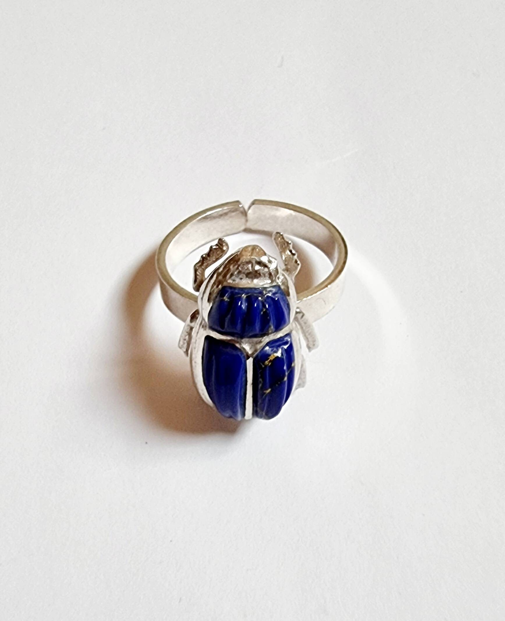 Handmade Egyptian 925 Silver Scarab Ring With Gemstones - Thumbnail 7
