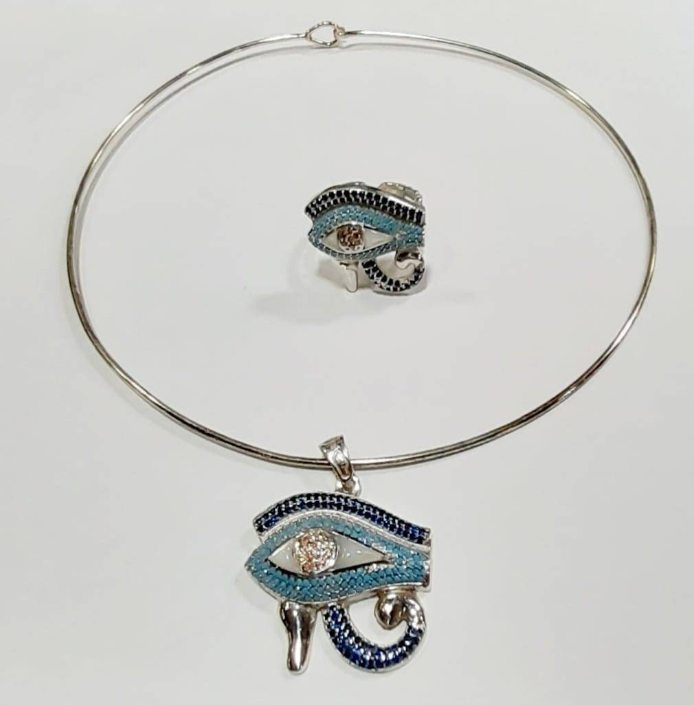 Handmade Egyptian Sterling 925 Silver Eye of Horus With Colorful Zircon Stones - Thumbnail 2