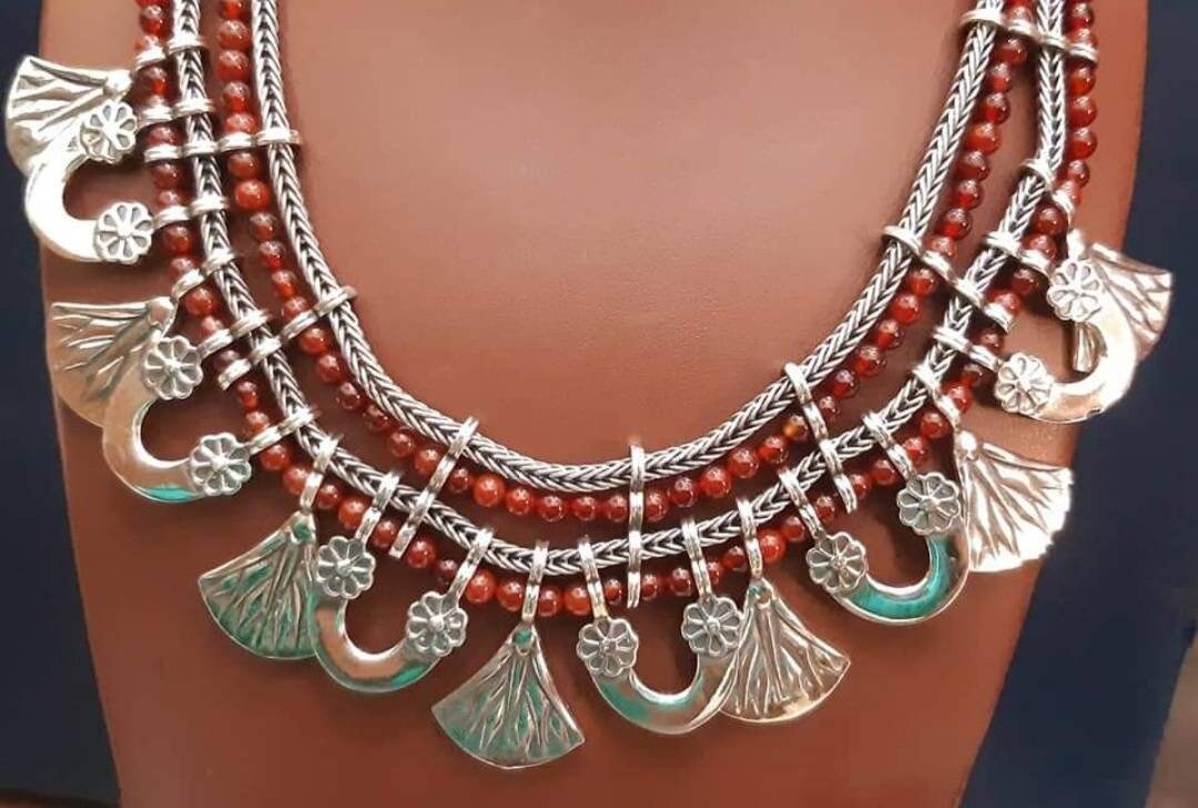 Egyptian Handmade Sterling Silver 925 Lotus Flower Necklace With Colorful Gemstones - Thumbnail 5