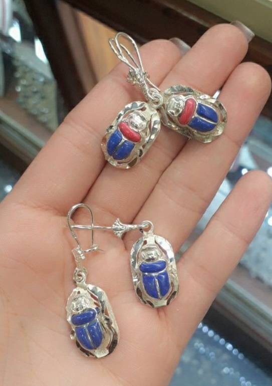 Handmade Egyptian Sterling Silver 925 Scarab Earring