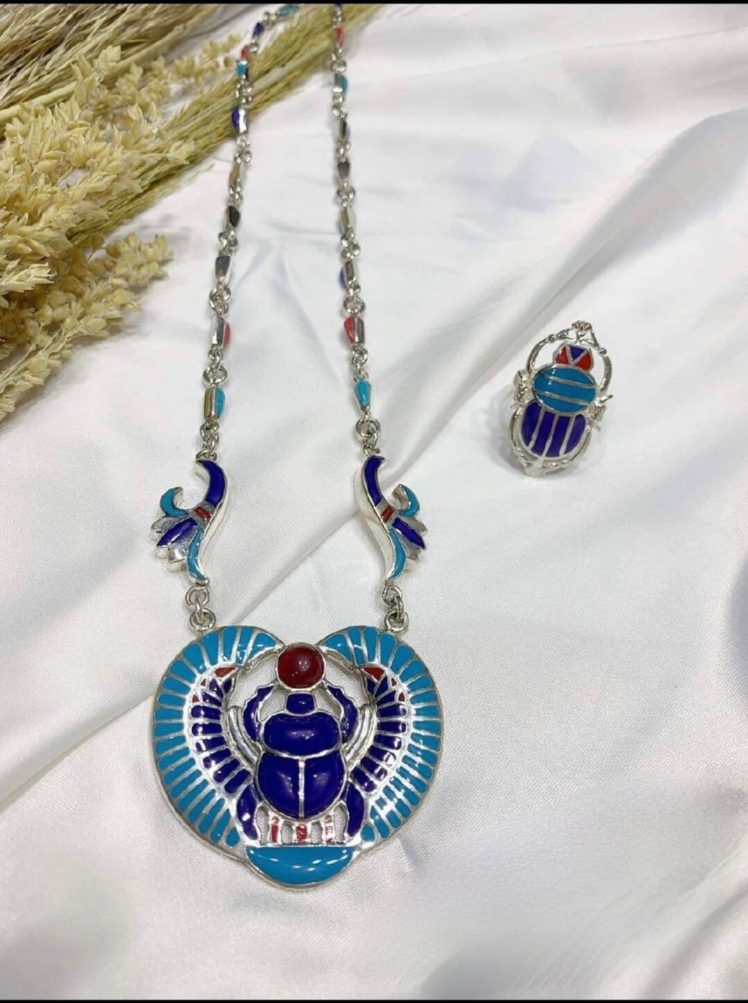 Egyptian Handmade Silver Scarab Necklace - Image 1