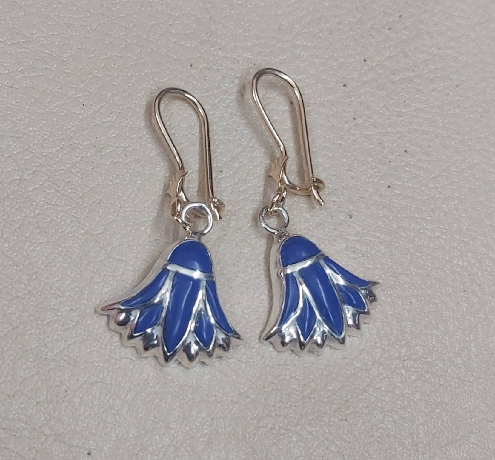 Handmade Egyptian  Earring Hock is 18K And Lotus In Silver 925 - Thumbnail 6