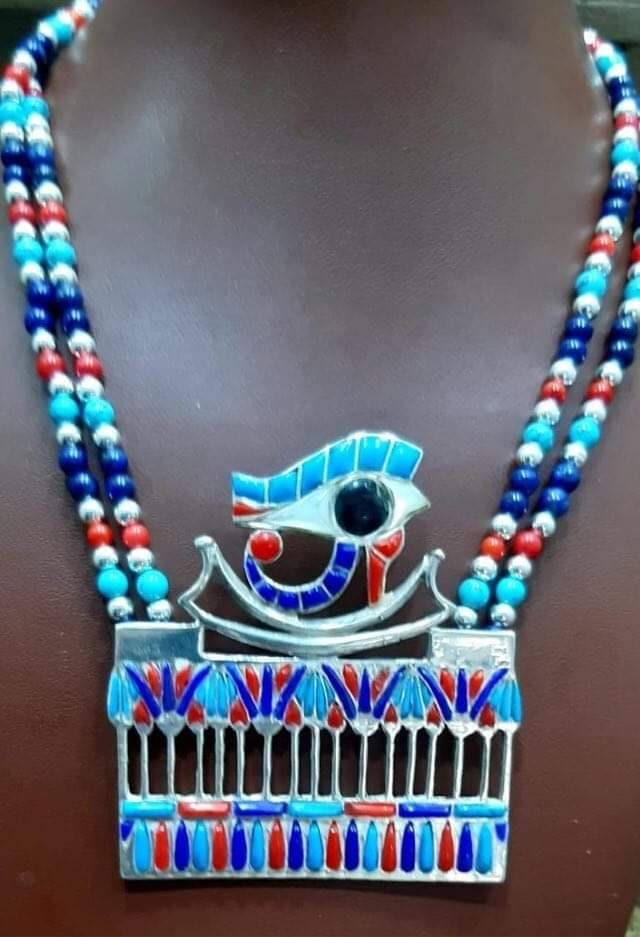 Egyptian Handmade Silver Eye of Horus Pectoral Necklace